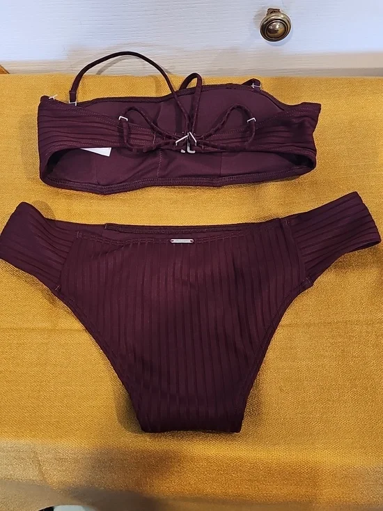 Abercrombie & Fitch Sz XXS Ribbed Oxblood Ribbed Bikini NWT - Picture 7 of 8